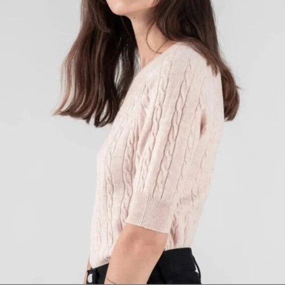 Kujten Womens Cable Knit Short Sleeves Ivory Top Size Medium - Picture 1 of 6